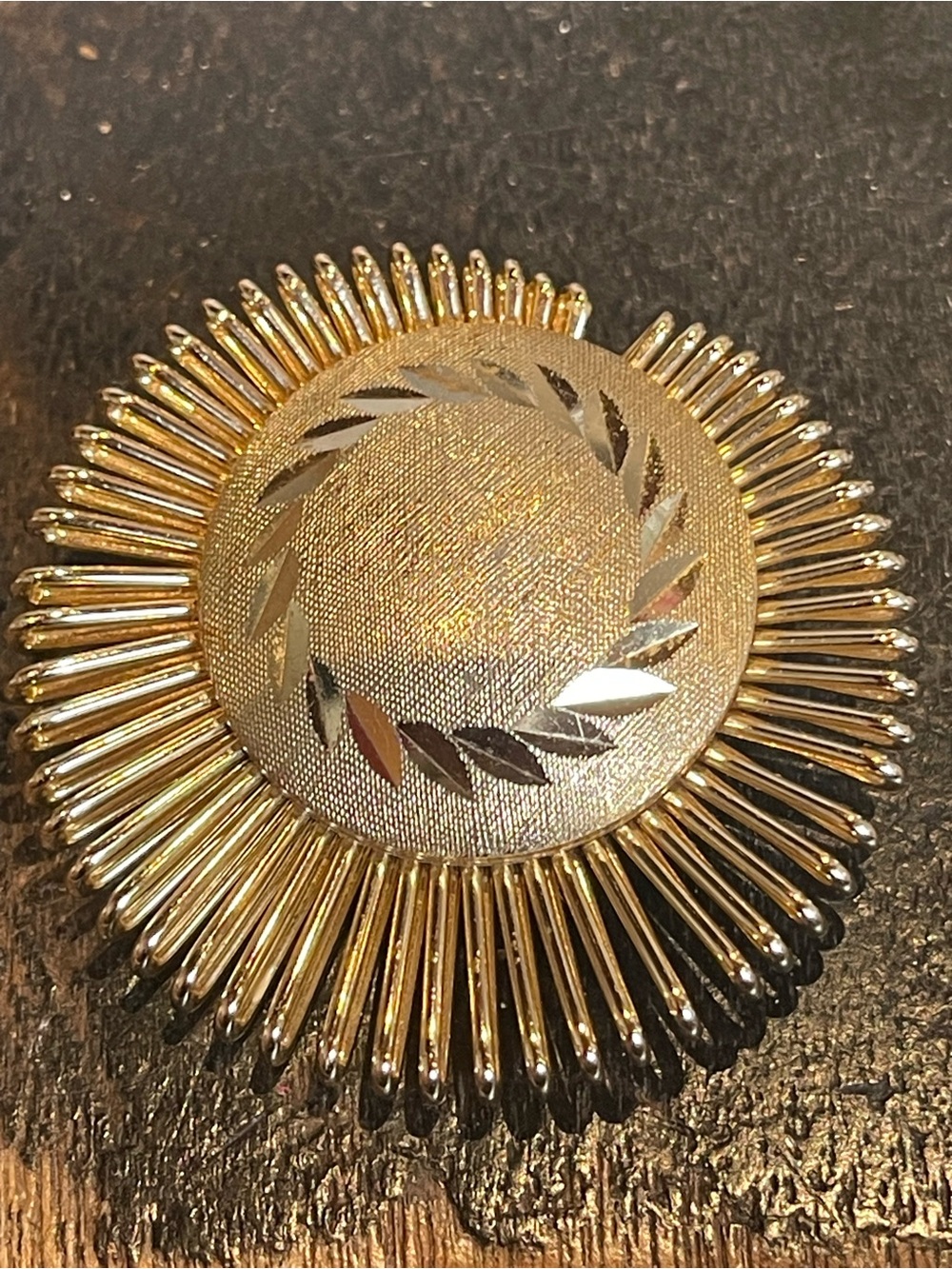 Gold Sunburst MCM mid-century, modern scarf, clip West German stamped vintage